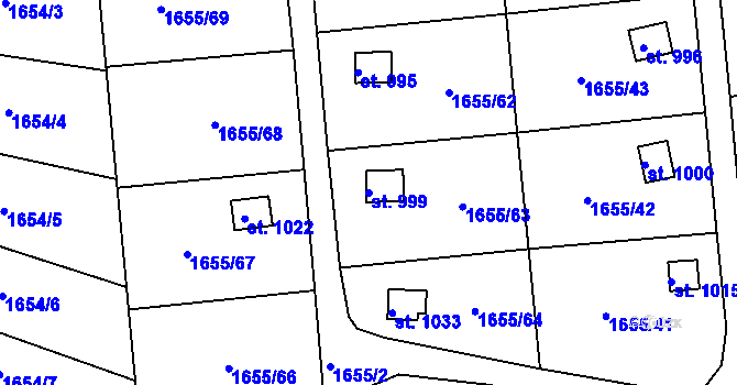 Parcela st. 999 v KÚ Plácky, Katastrální mapa