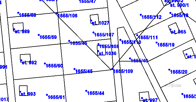 Parcela st. 1036 v KÚ Plácky, Katastrální mapa
