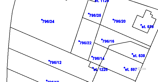 Parcela st. 796/22 v KÚ Plácky, Katastrální mapa