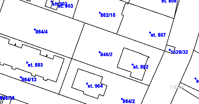 Parcela st. 846/2 v KÚ Plácky, Katastrální mapa