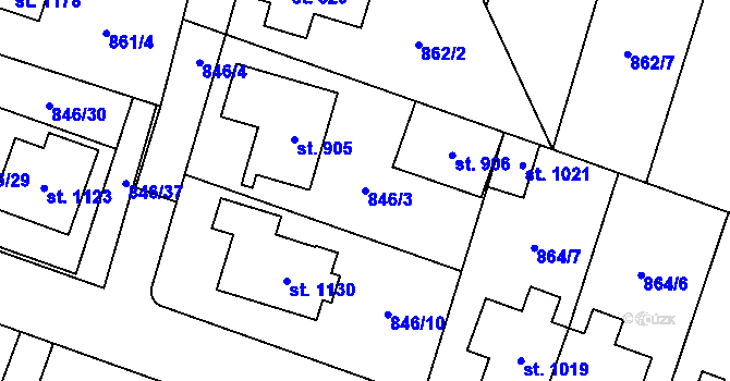 Parcela st. 846/3 v KÚ Plácky, Katastrální mapa