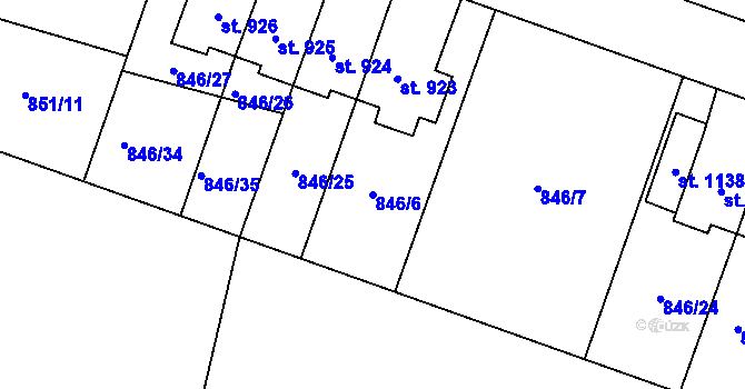 Parcela st. 846/6 v KÚ Plácky, Katastrální mapa
