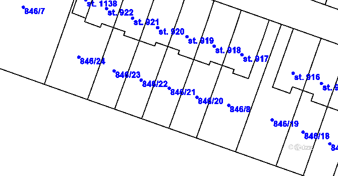 Parcela st. 846/21 v KÚ Plácky, Katastrální mapa