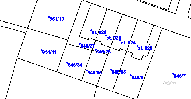 Parcela st. 846/26 v KÚ Plácky, Katastrální mapa