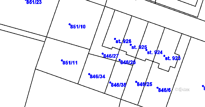 Parcela st. 846/27 v KÚ Plácky, Katastrální mapa