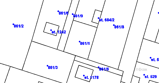 Parcela st. 861/1 v KÚ Plácky, Katastrální mapa