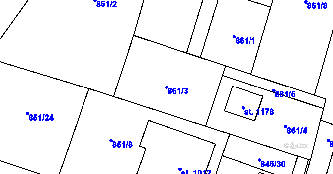 Parcela st. 861/3 v KÚ Plácky, Katastrální mapa