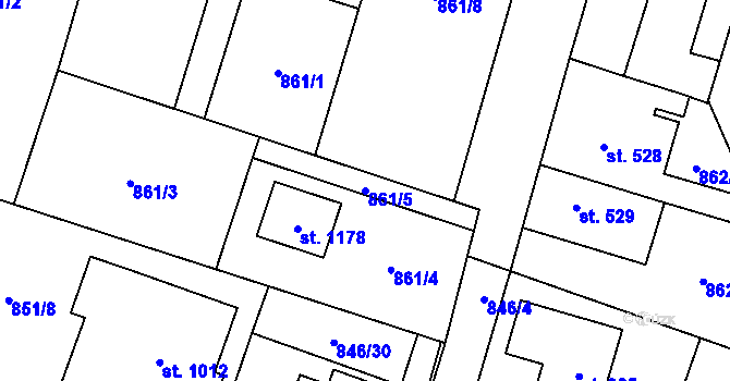 Parcela st. 861/5 v KÚ Plácky, Katastrální mapa