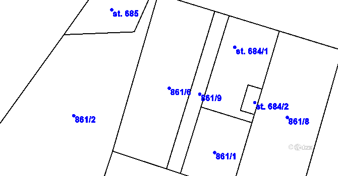Parcela st. 861/6 v KÚ Plácky, Katastrální mapa