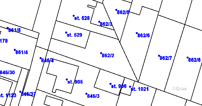Parcela st. 862/2 v KÚ Plácky, Katastrální mapa