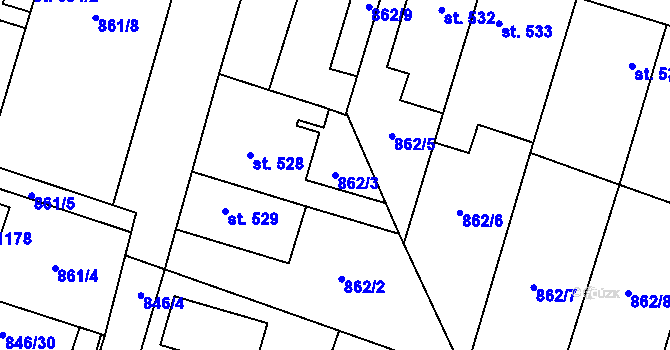 Parcela st. 862/3 v KÚ Plácky, Katastrální mapa