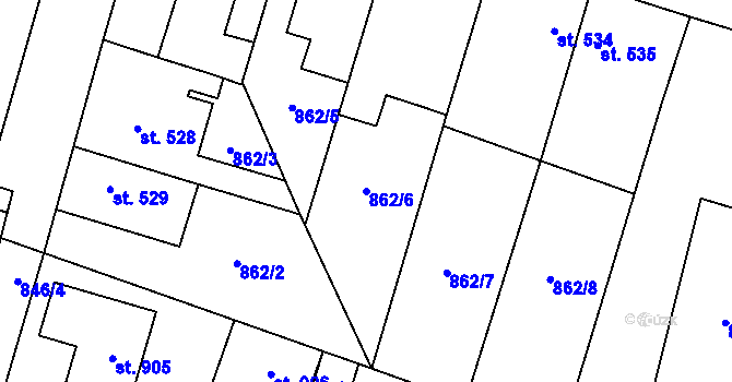 Parcela st. 862/6 v KÚ Plácky, Katastrální mapa