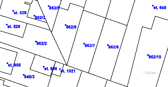 Parcela st. 862/7 v KÚ Plácky, Katastrální mapa