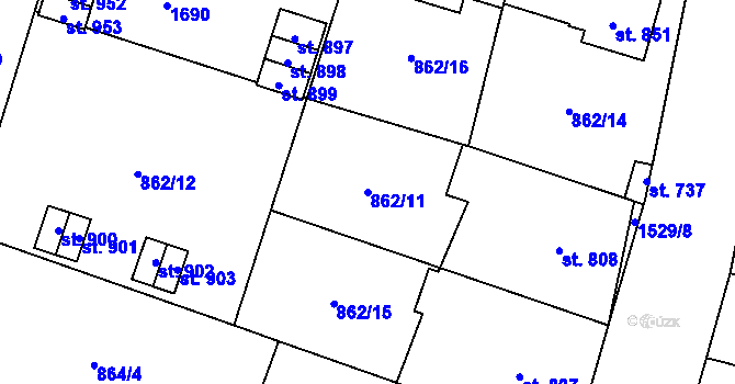 Parcela st. 862/11 v KÚ Plácky, Katastrální mapa