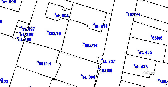 Parcela st. 862/14 v KÚ Plácky, Katastrální mapa