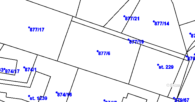 Parcela st. 877/6 v KÚ Plácky, Katastrální mapa