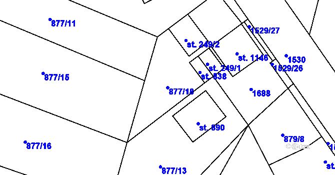 Parcela st. 877/18 v KÚ Plácky, Katastrální mapa