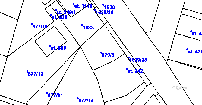 Parcela st. 879/8 v KÚ Plácky, Katastrální mapa