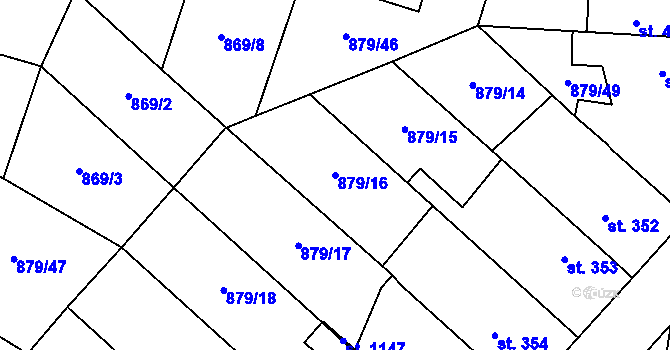 Parcela st. 879/16 v KÚ Plácky, Katastrální mapa