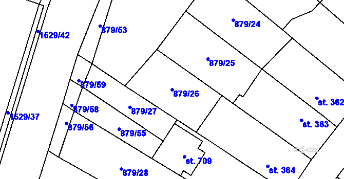 Parcela st. 879/26 v KÚ Plácky, Katastrální mapa