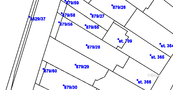 Parcela st. 879/28 v KÚ Plácky, Katastrální mapa