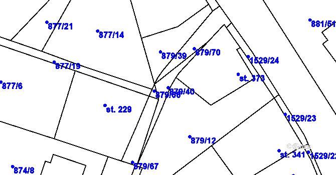 Parcela st. 879/40 v KÚ Plácky, Katastrální mapa