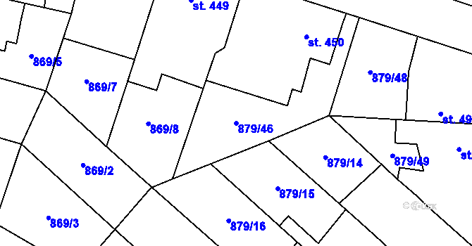 Parcela st. 879/46 v KÚ Plácky, Katastrální mapa