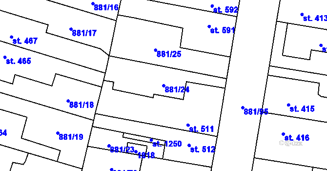Parcela st. 881/24 v KÚ Plácky, Katastrální mapa