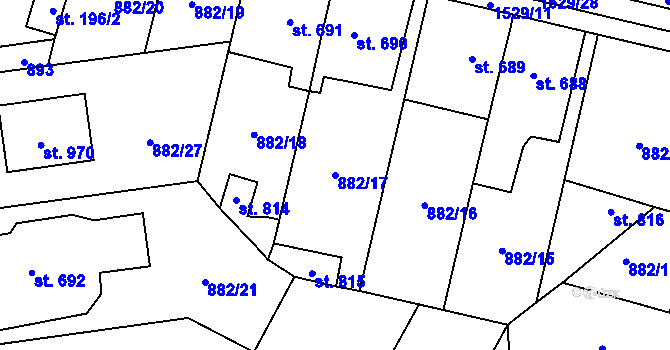 Parcela st. 882/17 v KÚ Plácky, Katastrální mapa