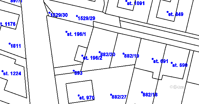 Parcela st. 882/20 v KÚ Plácky, Katastrální mapa