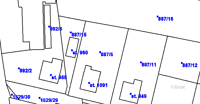 Parcela st. 887/5 v KÚ Plácky, Katastrální mapa