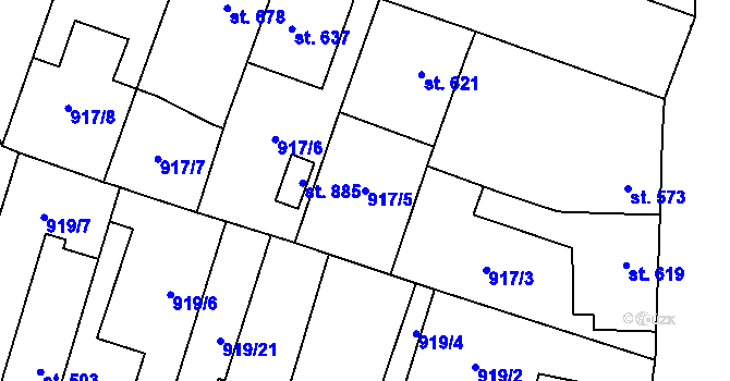 Parcela st. 917/5 v KÚ Plácky, Katastrální mapa