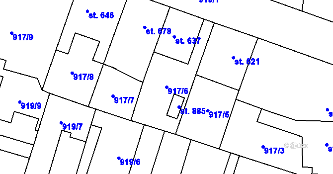 Parcela st. 917/6 v KÚ Plácky, Katastrální mapa