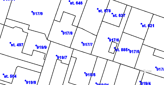 Parcela st. 917/7 v KÚ Plácky, Katastrální mapa