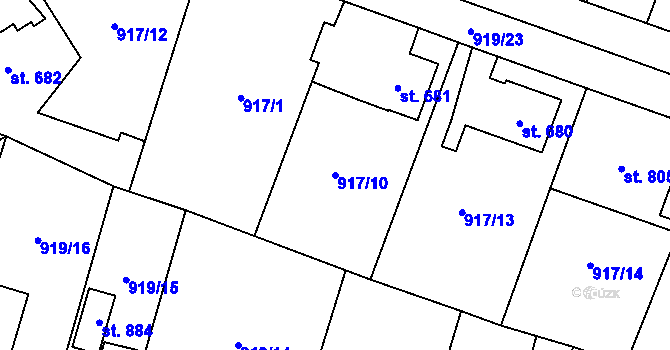 Parcela st. 917/10 v KÚ Plácky, Katastrální mapa
