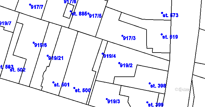 Parcela st. 919/4 v KÚ Plácky, Katastrální mapa