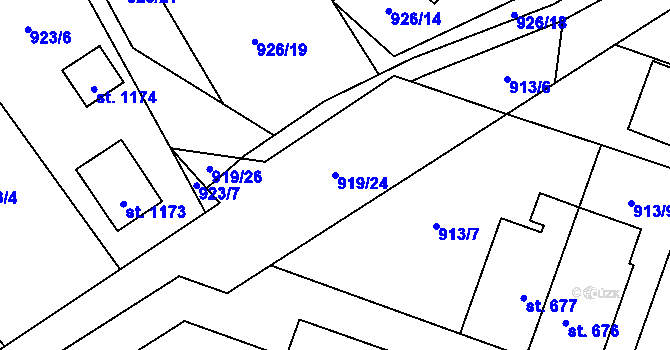 Parcela st. 919/24 v KÚ Plácky, Katastrální mapa
