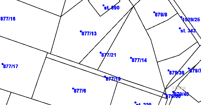 Parcela st. 877/21 v KÚ Plácky, Katastrální mapa