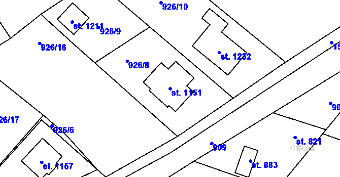 Parcela st. 1151 v KÚ Plácky, Katastrální mapa