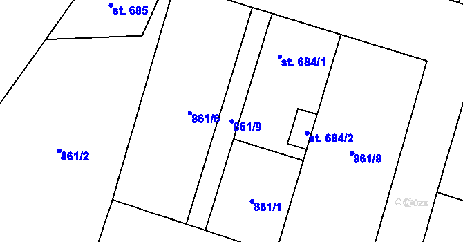 Parcela st. 861/9 v KÚ Plácky, Katastrální mapa