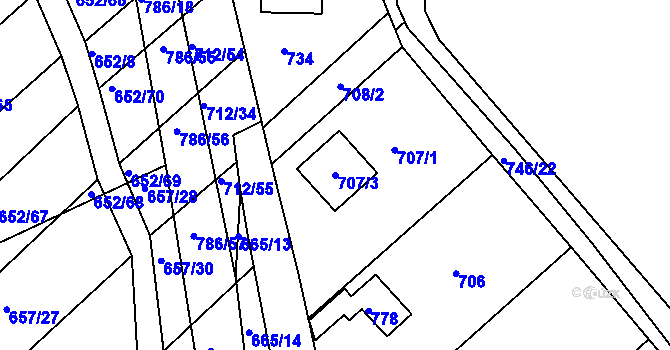 Parcela st. 707/3 v KÚ Plačice, Katastrální mapa
