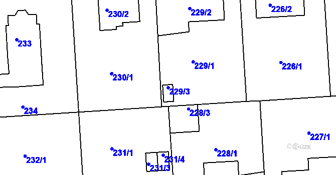 Parcela st. 229/3 v KÚ Plačice, Katastrální mapa
