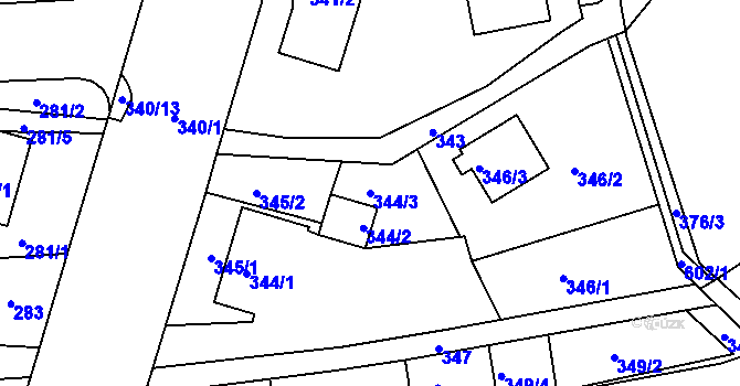 Parcela st. 344/3 v KÚ Plačice, Katastrální mapa