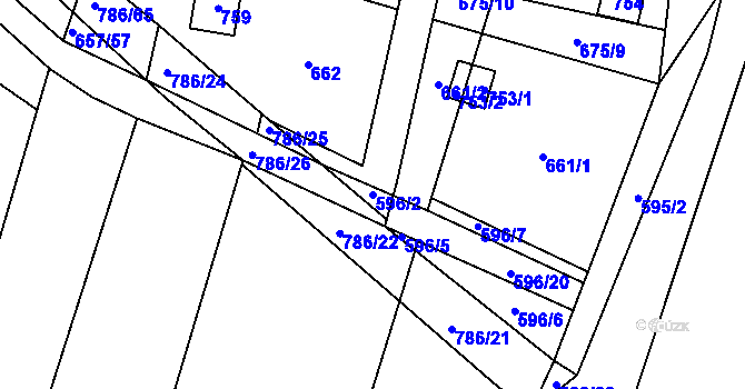 Parcela st. 596/2 v KÚ Plačice, Katastrální mapa