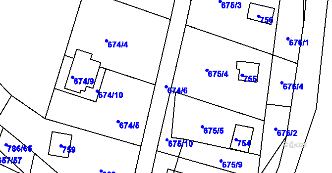 Parcela st. 674/6 v KÚ Plačice, Katastrální mapa