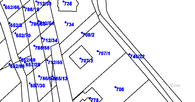 Parcela st. 707/1 v KÚ Plačice, Katastrální mapa
