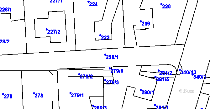 Parcela st. 258/1 v KÚ Plačice, Katastrální mapa