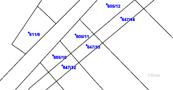 Parcela st. 647/13 v KÚ Plačice, Katastrální mapa