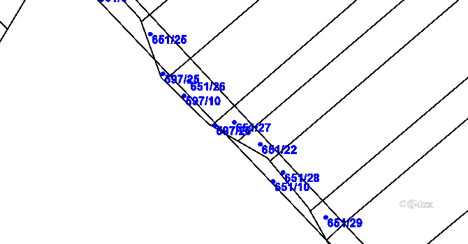 Parcela st. 651/27 v KÚ Plačice, Katastrální mapa