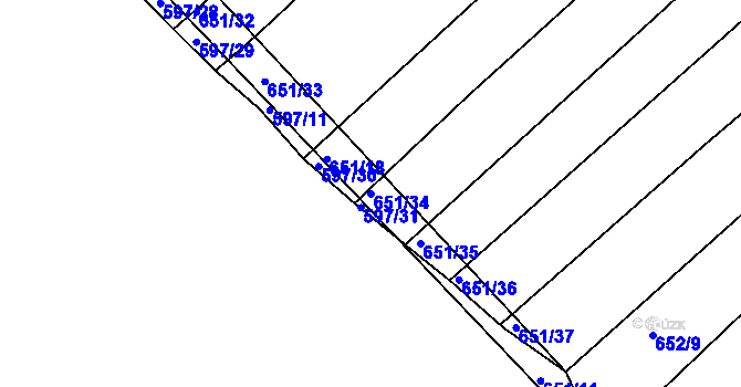 Parcela st. 651/34 v KÚ Plačice, Katastrální mapa